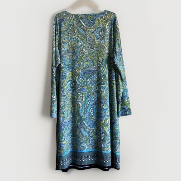 Michael Kors Women's Jersey Shift Dress Size 2X Stretch Paisley Blue Green - Picture 2 of 7